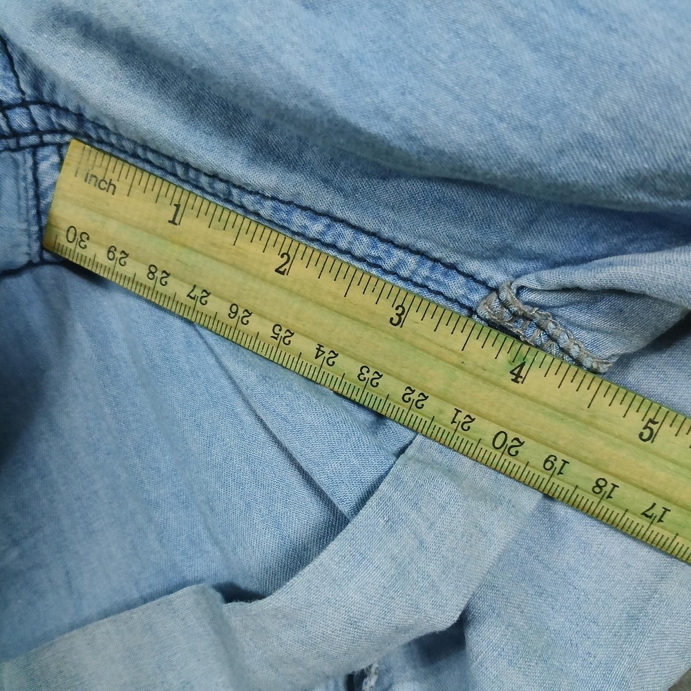 Judy Blue Romper Women Large Blue Chambray Denim Long Sleeve Pockets Drawstring - Picture 9 of 10